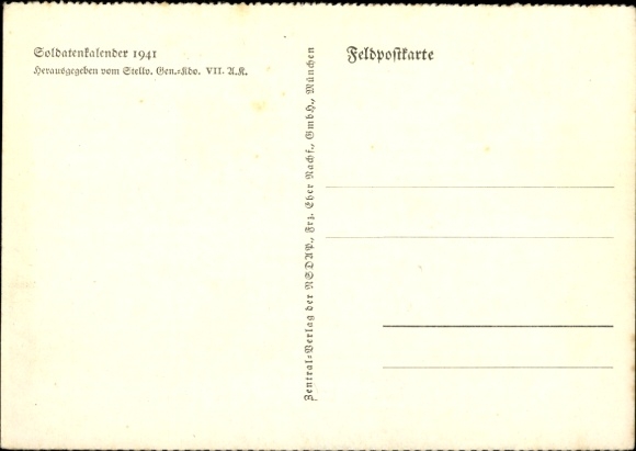 Artist Postcard Scharf, Fourdrinoy Somme, water tower, Wehrmacht soldiers, soldiers' calendar 1941, WWII