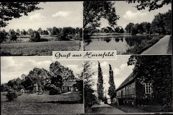 Ak Harsefeld in Nedersaksen, zwembad, gebouwen, landschap