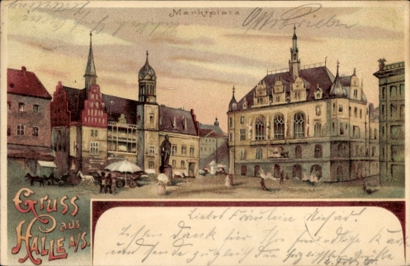 Chromo-Litho Halle an der Saale, Market Square, Town Hall