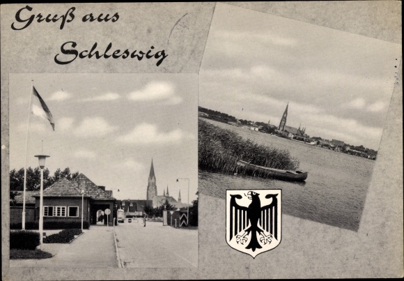 PC Schleswig an der Schlei, coat of arms, boat, street view