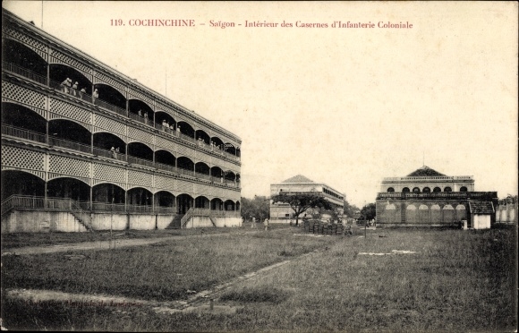 Postcard Saigon Cochinchina Vietnam, Interior of Colonial Infantry Barracks