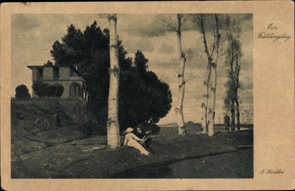 Artist Postcard Böcklin, A., Spring day, lovers