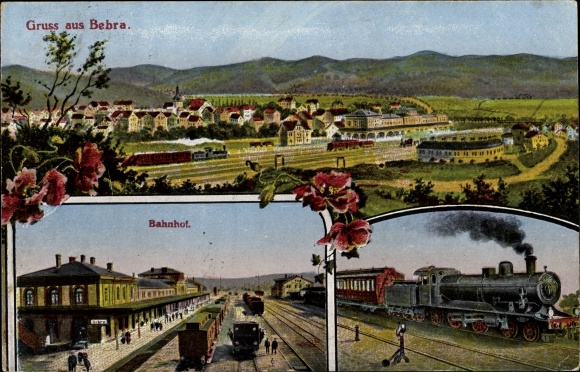 PC Bebra on the Fulda in Hesse, Bebra station, trackside, panorama, locomotive, steam locomotive
