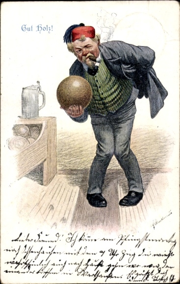 Kunstenaar ansichtkaart Quidenus, Fritz, bowler, Gut Holz, Turk's hoed, rokende sigaar