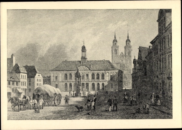 Ak Magdeburg an der Elbe, Der Alte Markt, Stahlstich Joh. Poppel