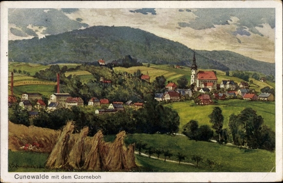 Artist PC Cunewalde in Lusatia, panorama with the Czorneboh