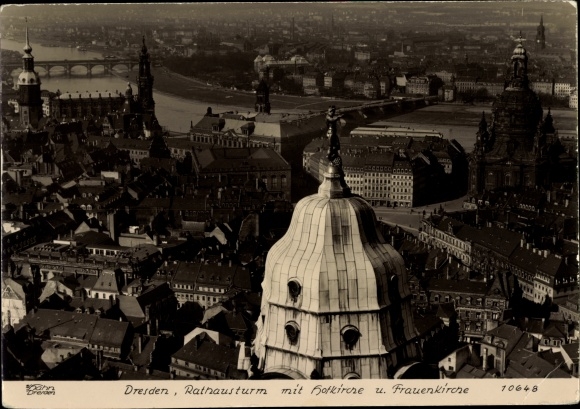 Postcard Dresden old town, town hall tower, Hofkirche, Frauenkirche, Hahn 10648