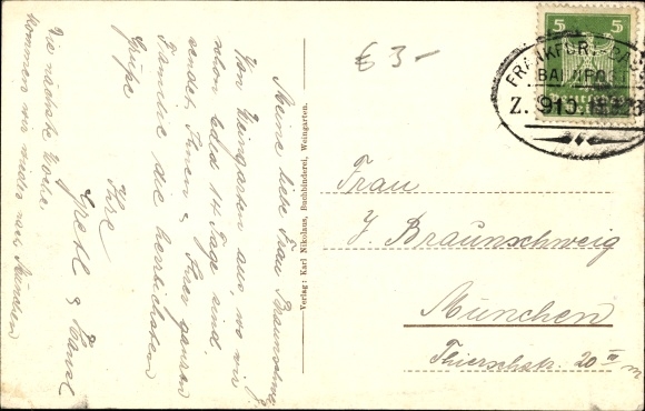 Postcard Weingarten in Baden, view from the Eissberg