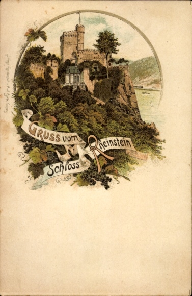 Chromo-Litho Trechtingshausen am Rhein, Rheinstein Castle, Castle