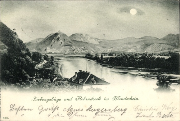 Moonlight Postcard Rolandseck Remagen am Rhein, Siebengebirge