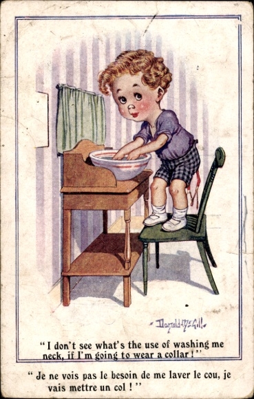 Artist Postcard McGill, Donald, Boy at the Washbasin