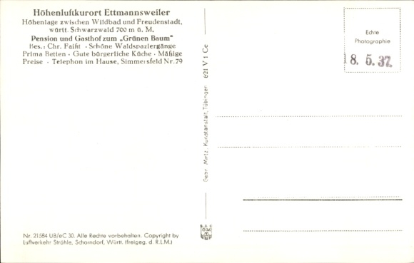 Postcard Ettmannsweiler Simmersfeld in the Black Forest, aerial photograph