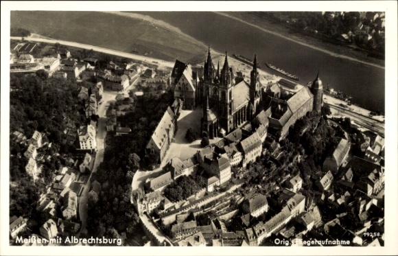 Postcard Meißen on the Elbe, partial view with Albrechtsburg, aerial photograph