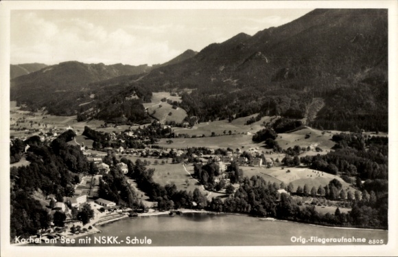 Postcard Kochel am See Upper Bavaria, aerial view of NSKK.-School, mountains, landscape