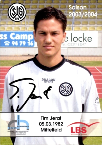 Autograph card footballer Tim Jerat, SG Wattenscheid 09, autograph