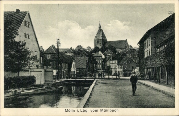 Postcard Mölln in the Duchy of Lauenburg, partial view from the Mühlbach