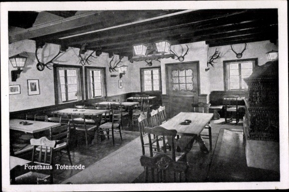 PC Altenbrak Thale in the Harz, forester's lodge Totenrode, interior view, antlers