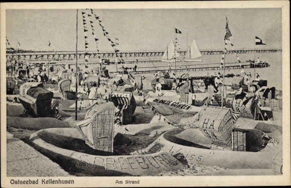 Postcard Ostseebad Kellenhusen in Holstein, beach, sand castles