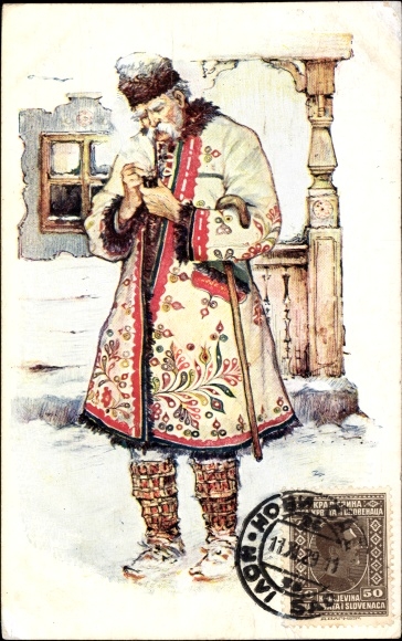 Artist PC Croatian folk costumes, village elder from Otok, pipe