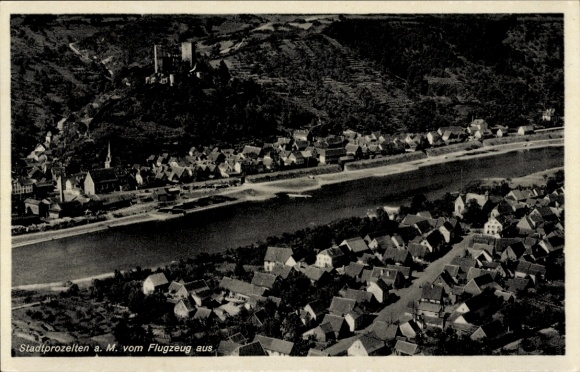 Postcard Stadtprozelten am Main Unterfranken, aerial photograph