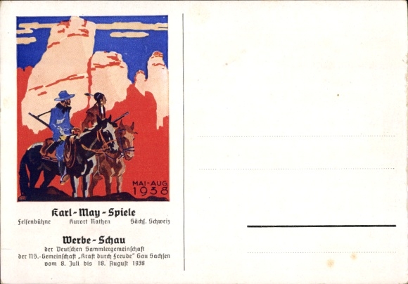 Ak Kurort Rathen, Felsenbühne, Karl May Spiele, Werbeschau KdF Sammlergruppen 1938