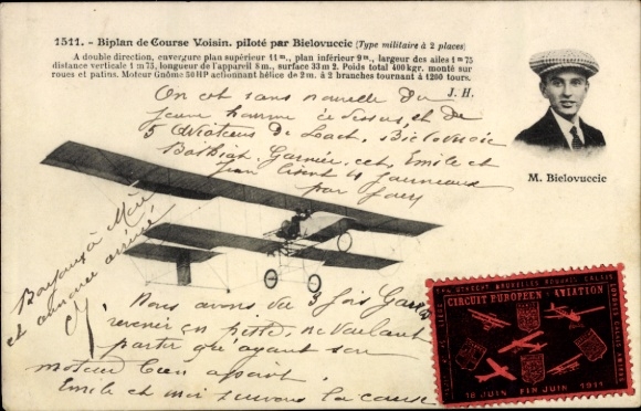 CPA Aviation, Biplan de Course Voisin, pilote par Bielovuccic