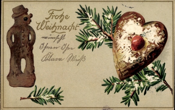 In reliëf gemaakte Ak Merry Christmas, peperkoekmannetje, peperkoekhart