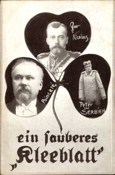 Passepartout Postcard A Clean Cloverleaf, George V, Tsar Nicholas II of Russia, Raymond Poincare