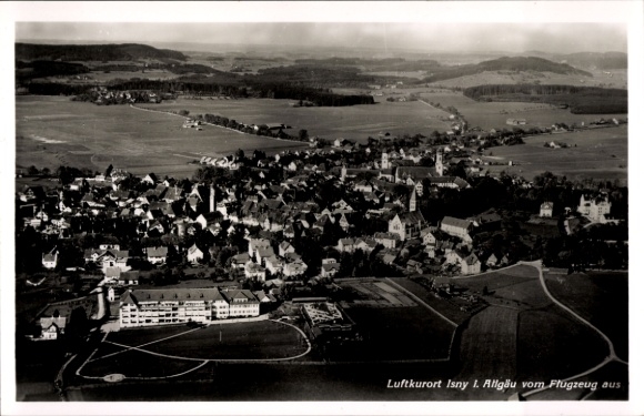 Postcard Isny im Allgäu, climatic health resort Isny, aerial photograph, landscape