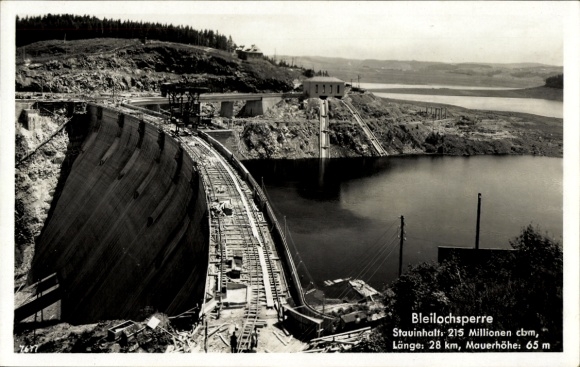 Postcard Saale Orla Kreis, construction of the Bleiloch Dam