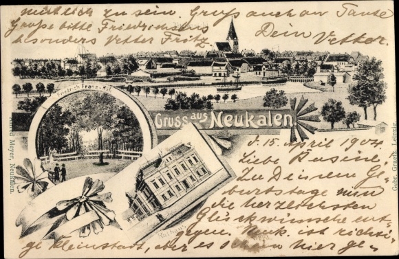 Postcard Neukalen in Mecklenburg, panorama, Friedrich Franz Hof, town hall