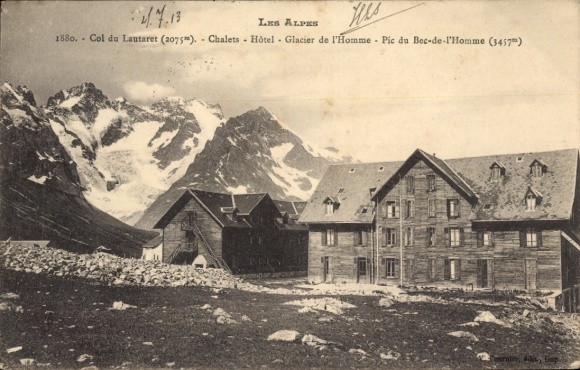 Postcard Col du Lautaret Hautes Alpes, Alpine landscape, chalets, Hôtel Glacier de l'Homme