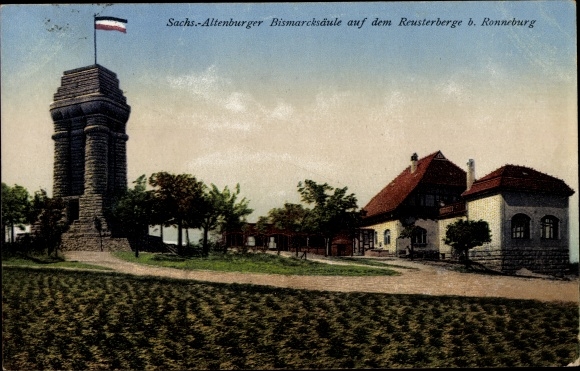 Postcard Rückersdorf near Ronneburg in Thuringia, Bismarck column on the Reusterberge
