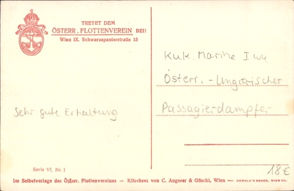 Artist Postcard Ramberg, A. Freiherr von, Steamer, Austrian Fleet Association, Austrian Lloyd