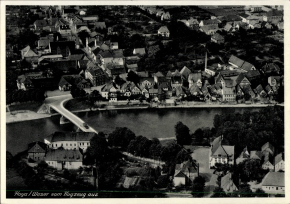 Postcard Hoya on the Weser, aerial photograph
