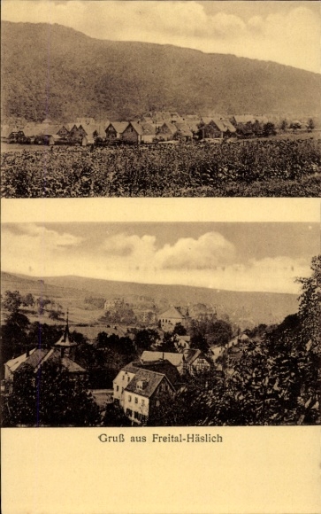 Postcard Häslich Freital in Saxony, partial views