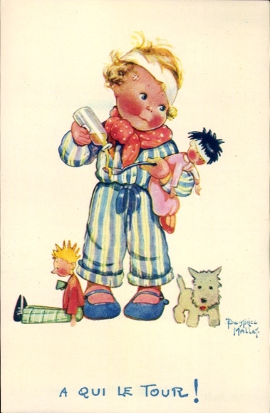 Artysta KP Mallet, Beatrice, dziecko z lalkami, pies, syrop na kaszel, Comite National de l'Enfance