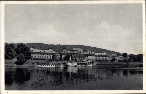 Ansichtkaart Dresden Pillnitz Elbe, plezierpaleis, Elbe-zijde, salonstoomboot