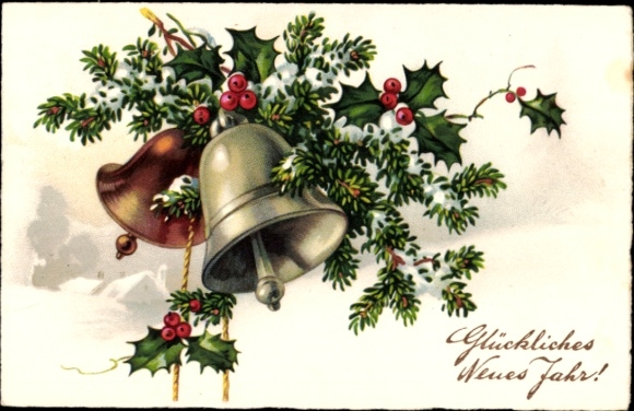 Ak Glückwunsch Neujahr, Glocken, Stechpalme