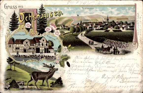 Chromo-Litho Ochshausen Lohfelden in Hesse, inn, total view