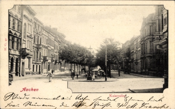 Ak Aachen, Stadtansicht von  Kaiserallee, Menschen auf der Straße, Bäume