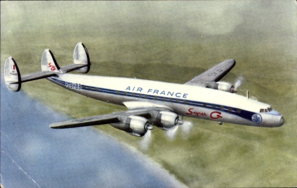 Postcard French passenger aircraft, Lockheed Super G Constellation, Air France