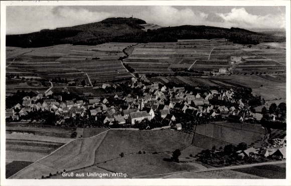 Postcard Unlingen in Upper Swabia Württemberg, aerial photograph