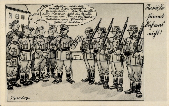 Künstler Ak Barlog, Rekruten lernen von Unteroffizieren, Wehrmacht, Humor
