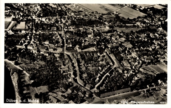 Postcard Bad Düben on the Mulde Saxony, aerial view of Düben, many houses, area-like surroundings,