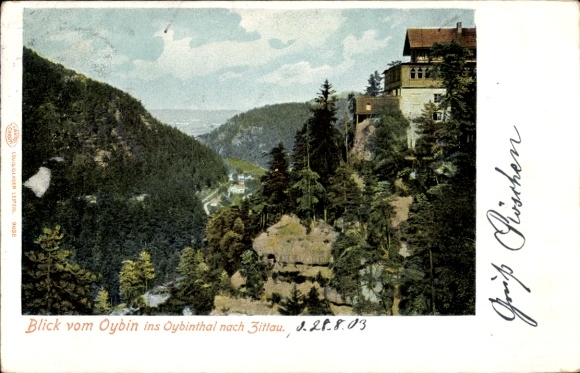 Postcard Oybin in Saxony, Oybintal, view of Zittau