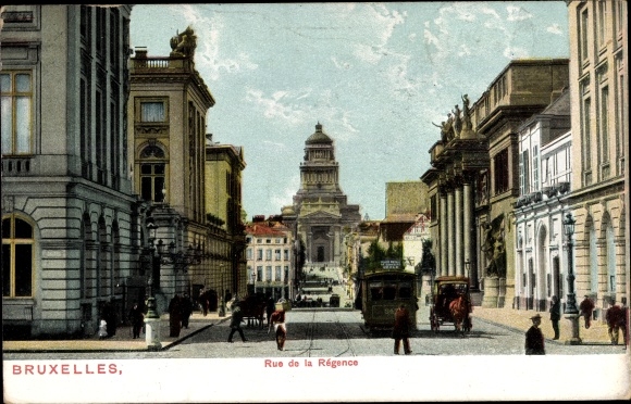 Postcard Bruxelles Brussels, Rue de la Régence, street section, tram