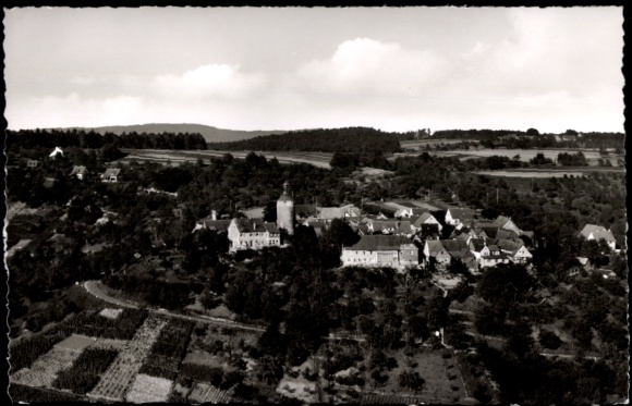 Postcard Bürg Winnenden in Württemberg, aerial photograph, guesthouse Pension Zur schönen Aussicht