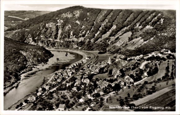 Postcard Saarhölzbach Mettlach in Saarland, aerial photograph