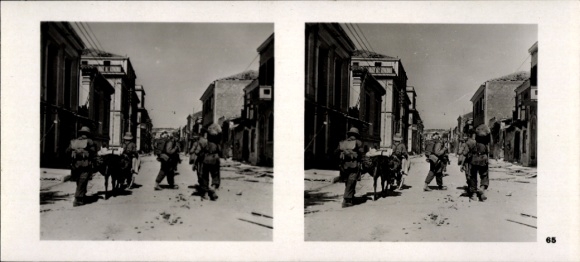 Stereo spatial image photo flying and winning No. 65, paratroopers on Crete